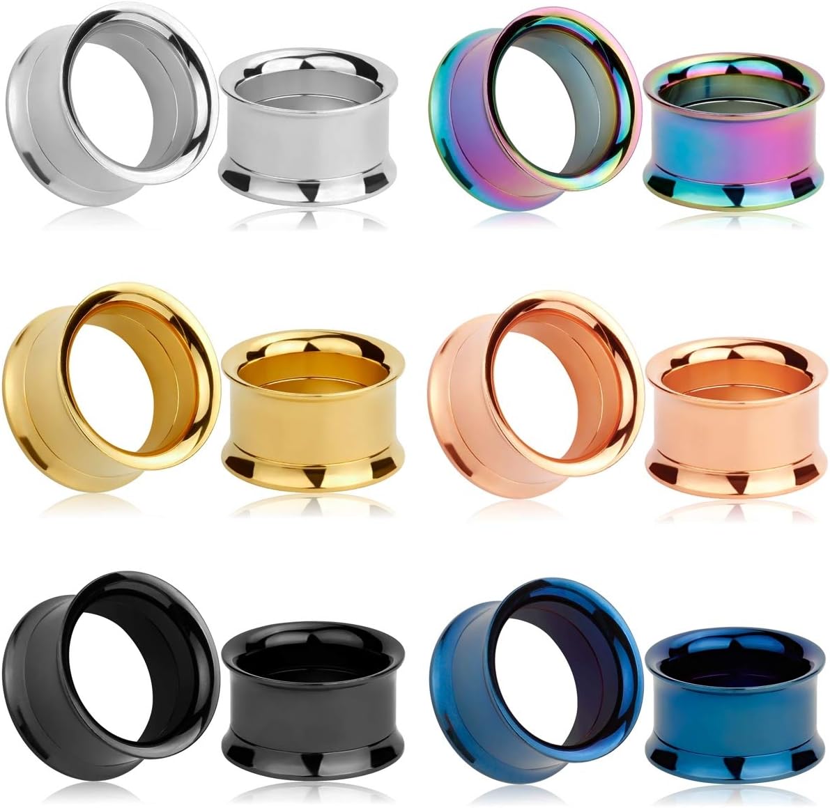 Set of 12 pcs Stainless Steel Ear Plugs Large Double Flare Alloy Gauges Stretching Screw Fit Tunnels Gauge 2g - 1 inch