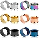 TBOSEN Set of 12 pcs Stainless Steel Ear Plugs Large Double Flare Alloy Gauges Stretching Screw Fit Tunnels Gauge 2g - 1 inch