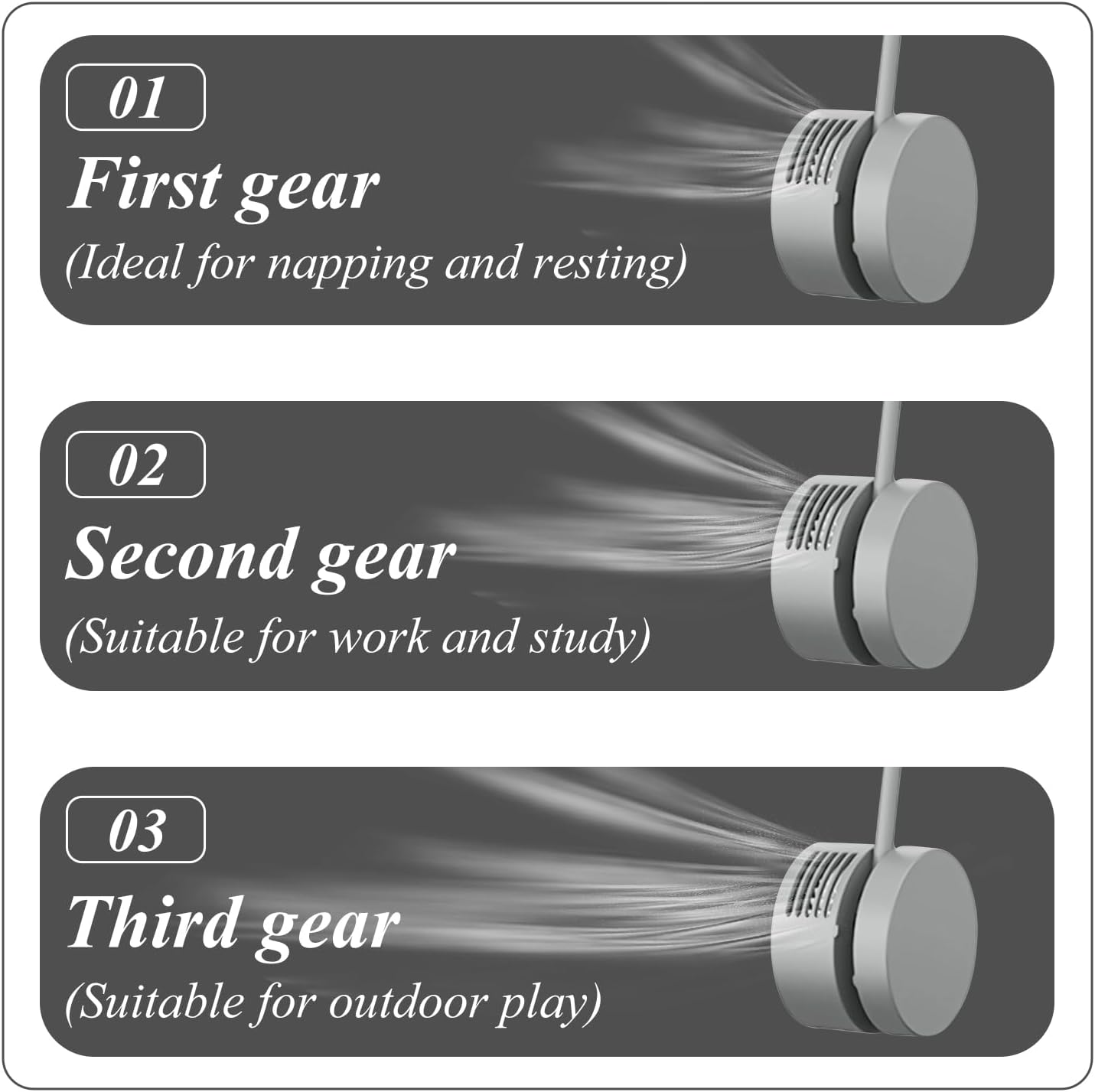Generic Portable Hand Free Neck Fan, Foldable Personal USB Fan Rechargeable, 3 Speed Wearable Cooling Fan Neck Air Conditioner Gifts for Men, Women, Travel, Outdoor-Grey