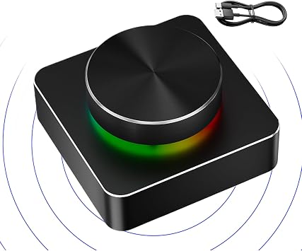 Computer Volume Controller Knob | Wireless Audio Volume Controller for PC, RGB Backlight Button Programmable for Gaming Home Theater