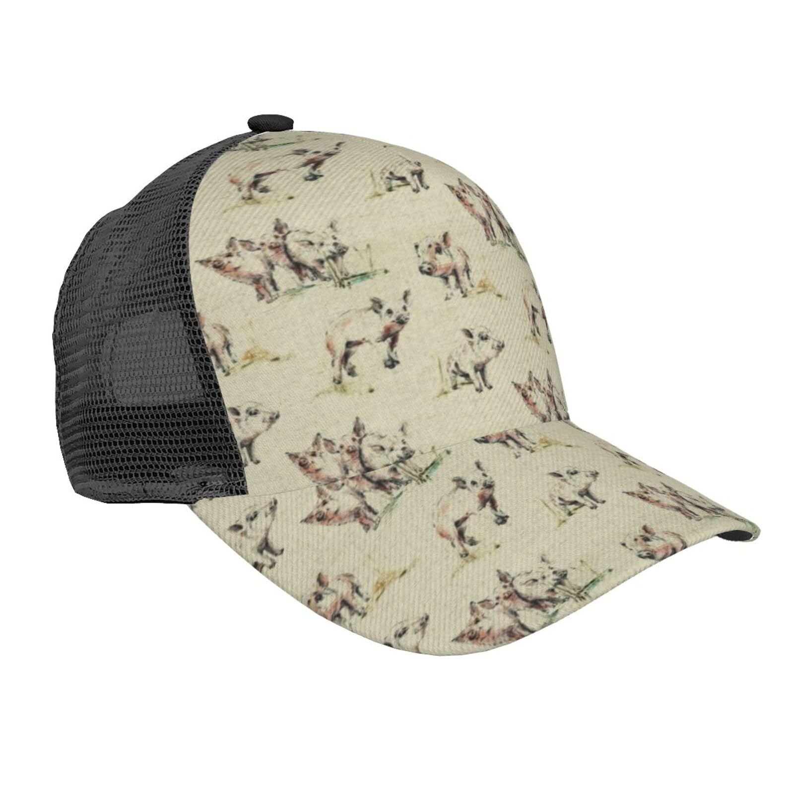 WYCZHY Pig Background Print Mesh Trucker Hat Curved Brim Baseball Cap Adjustable Hiking Travel Gift for Active Adults Black