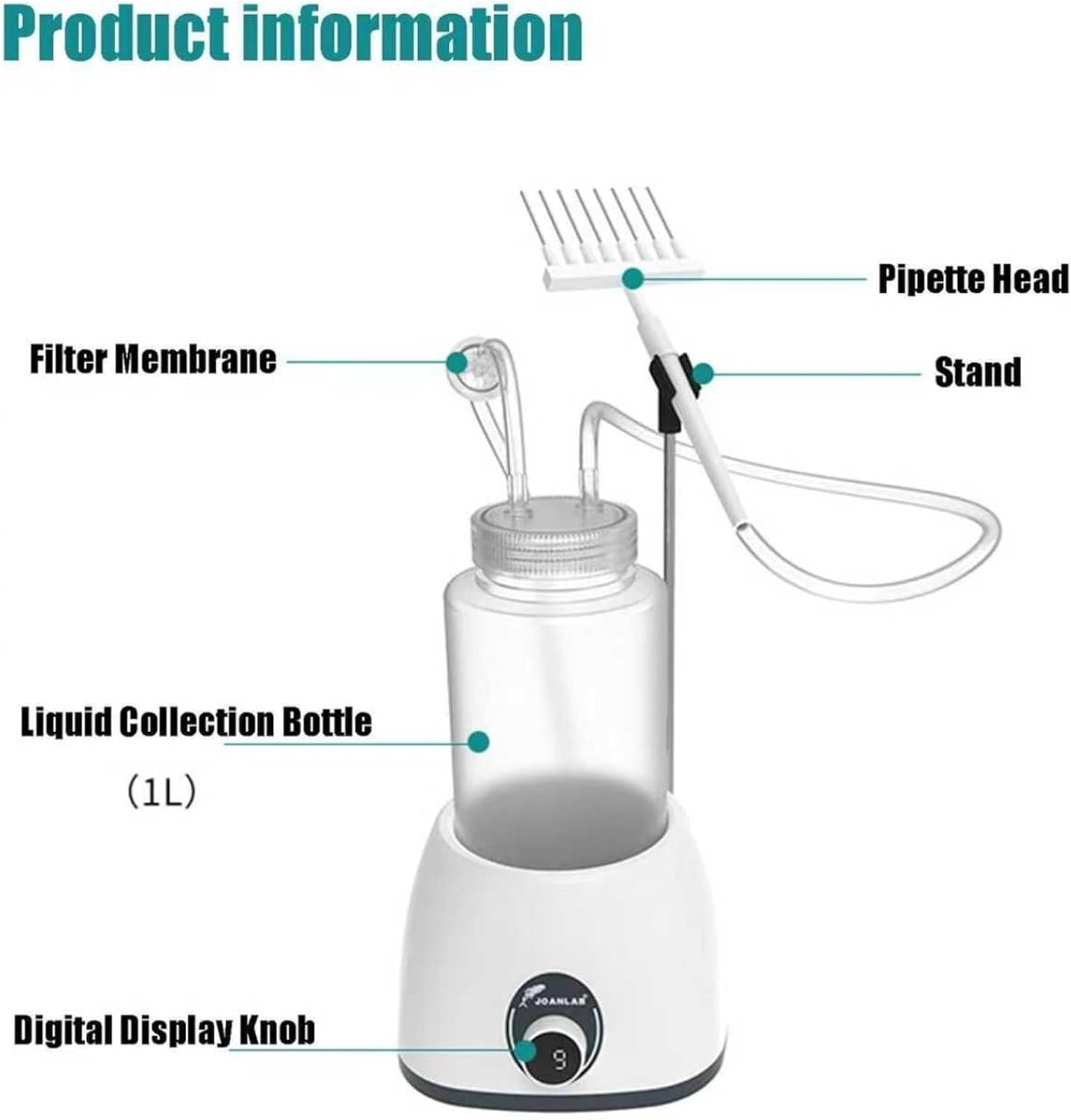Bench Small Liquid Recycler Vacuum Aspirator, 1L Laboratory Waste Liquid Recycler, Liquid Collector Aspirator, 9 Adjustable Gears, with Aspiration Head/Holder, for Teaching Scientific