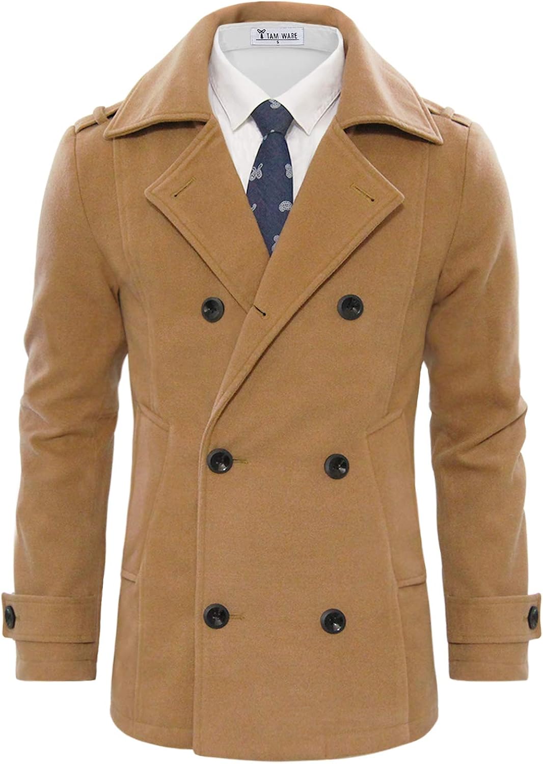 TAM Ware Men's Stylish Wool Blend Double Breasted Pea Coat