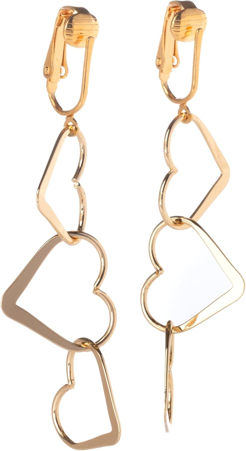 Aloha Earrings Non Pierced Clip On Triple Heart Dangling Earrings - Image 3