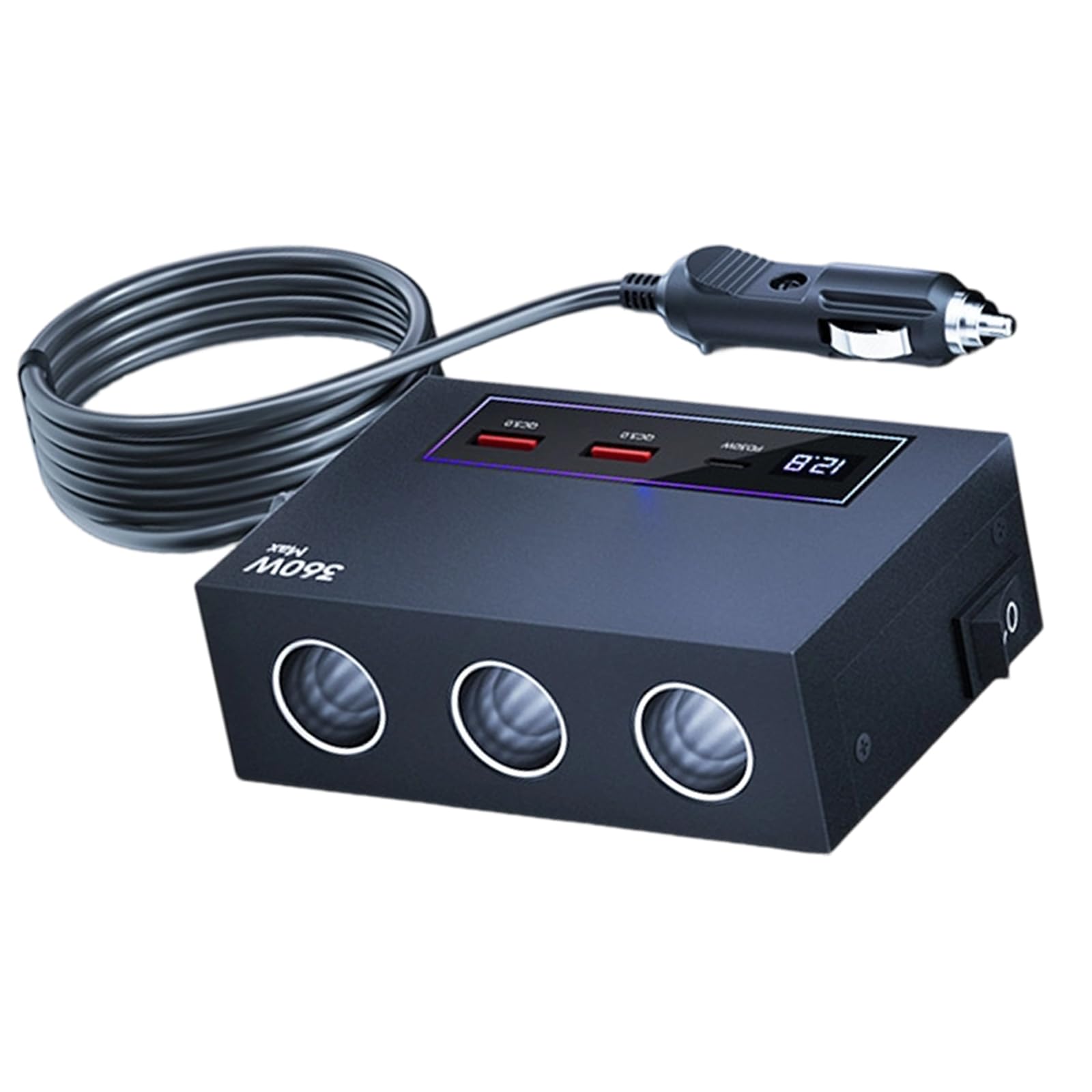Convertidor de energía de 360W de alta potencia y triple toma con cable largo 7