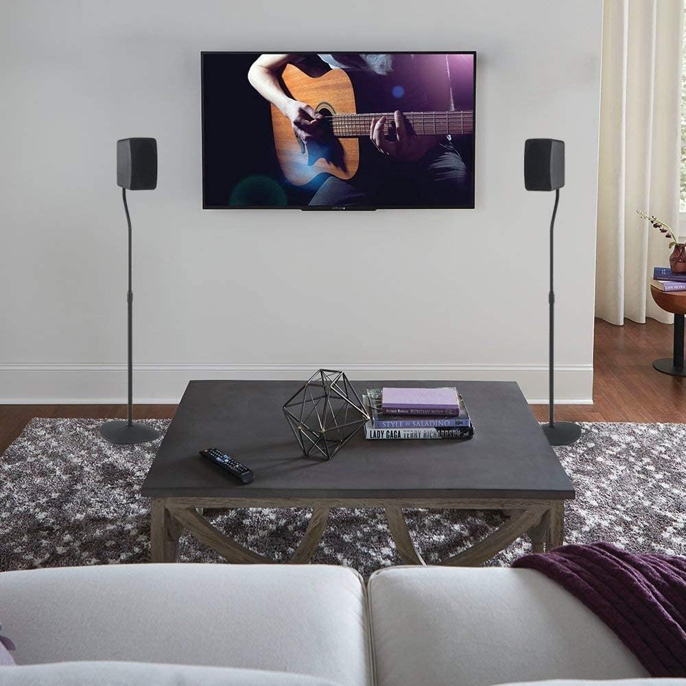 SANUS Adjustable Height Speaker Stand - Extends 28" to 38" - Holds Satellite & Small Bookshelf Speakers & SANUS Soundbar Mount with Height & Depth Adjust