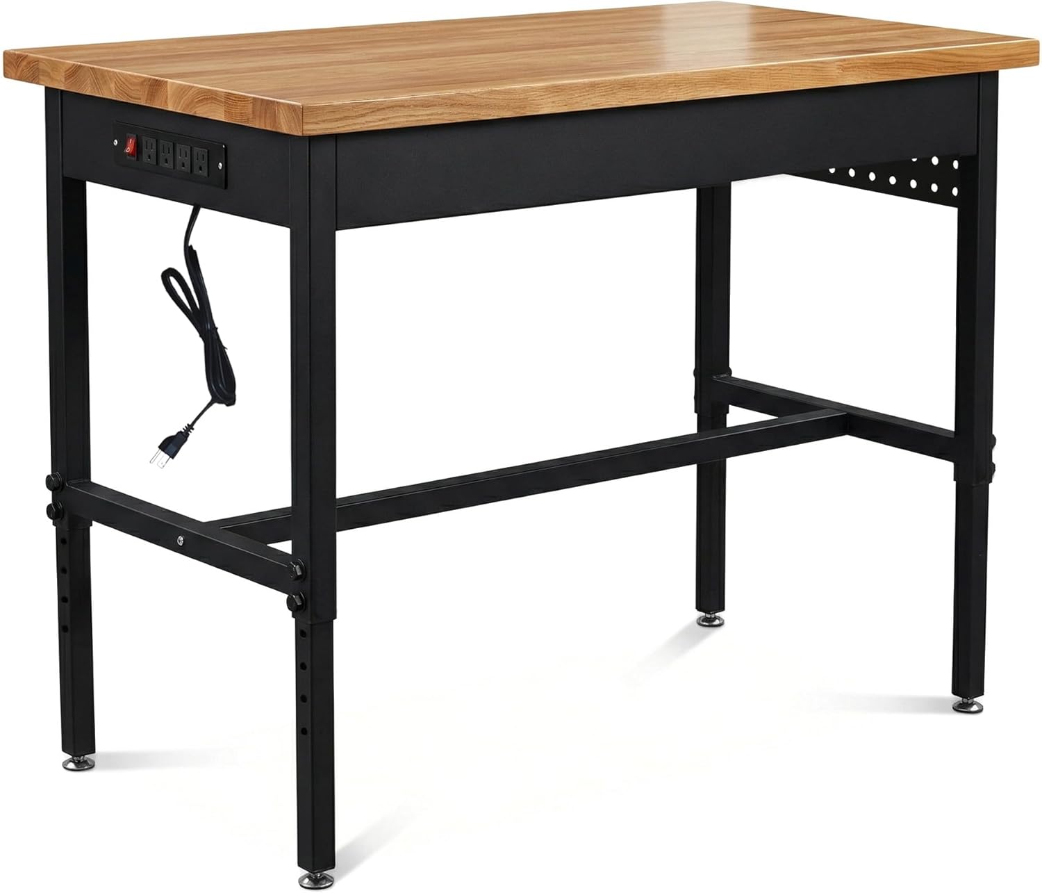 48/60/70 Inch Adjustable Workbench with Power Outlet Heavy Duty 2500 LBS Load Capacity Hardwood Work Table for Garage 6 Level Height Adjustable Workshop Bench with Wheels (48"x24")