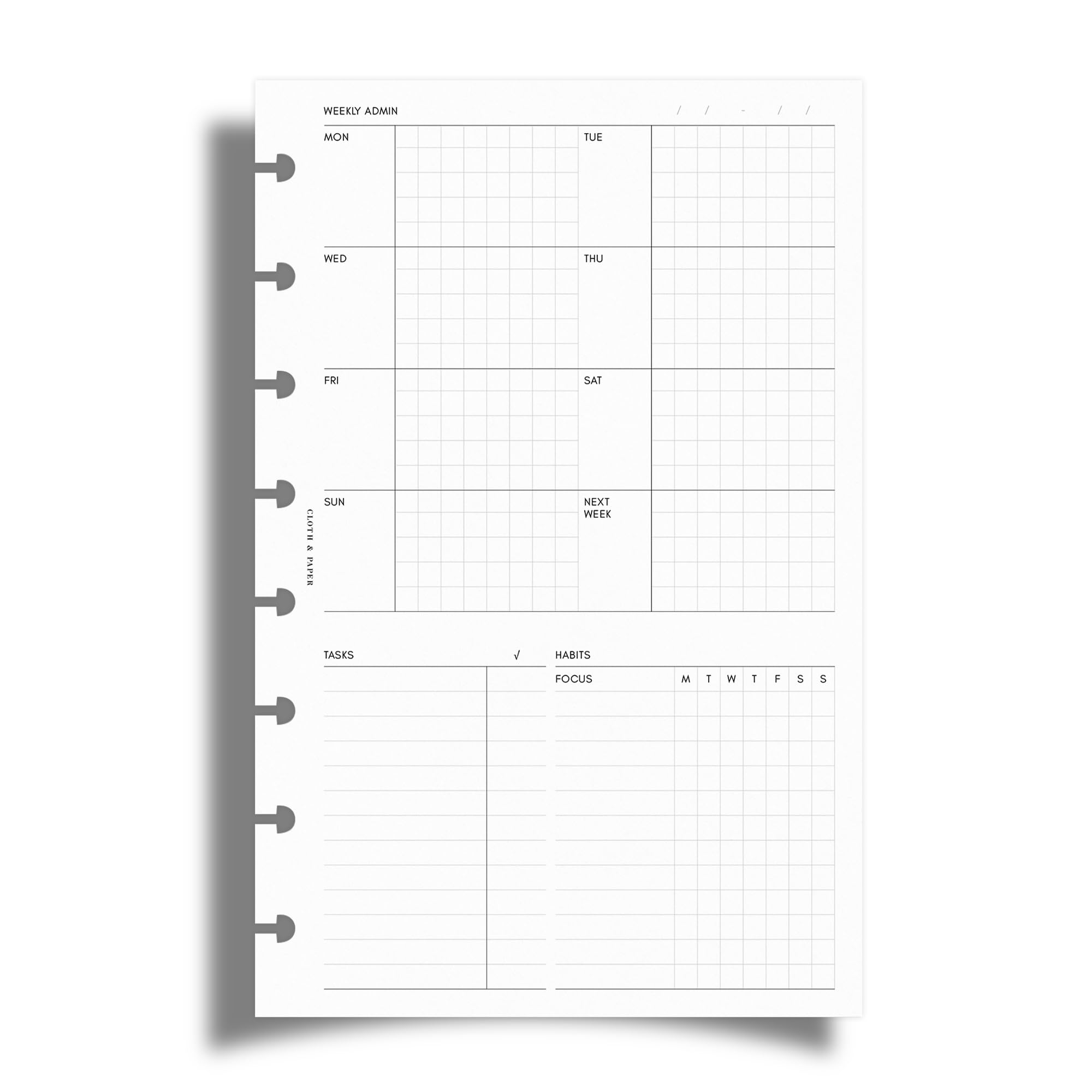 Weekly Admin Planner Inserts | Monday Start | Half Letter 8-Disc Punch