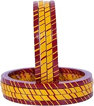 Snehlata Creations Rajasthani Lahariya Lac Bangle Set For Women and Girls | Jaipuri Lakh Chudi Set Of 8 | Lakh Ki Chudiyan/Kangan | Yellow Maroon Chuda Set