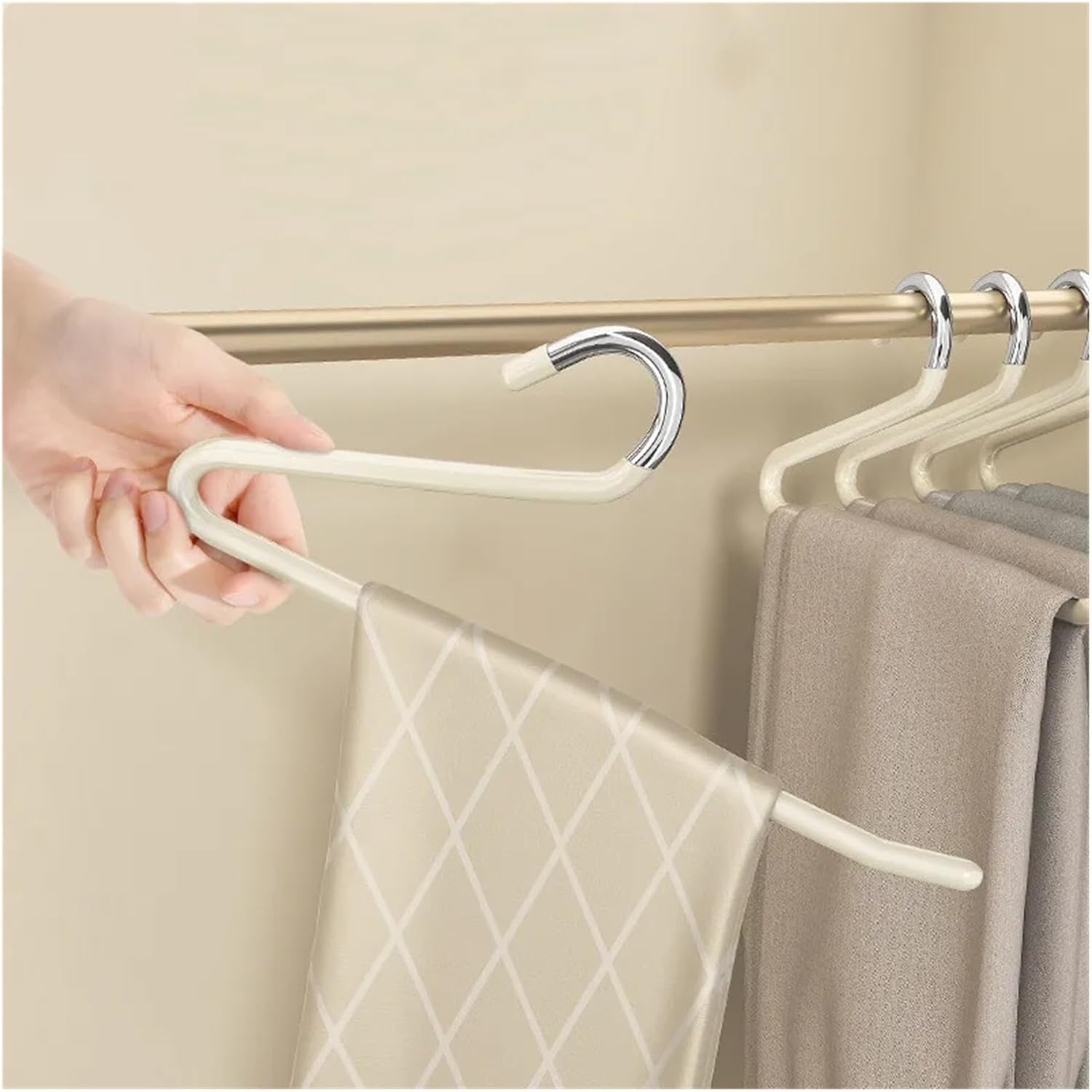 10/5pcs Stainless Steel Pants Hanger Non-Slip Rack Household Non-Trace Hanging Wardrobe Storage Holder(White,10Pcs)