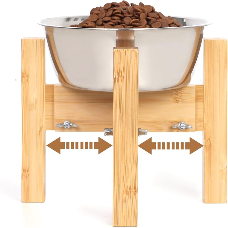 Comedouro Elevado Ajustável para Cães em Bambu Natural HTB – 17,78 cm, Pequeno