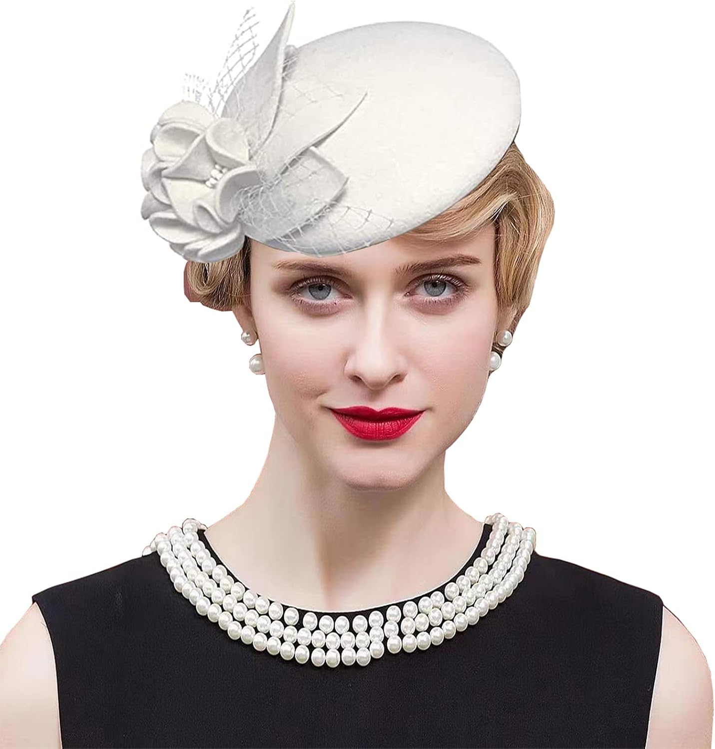 Fascinator Hats for Women - Tea Party 100% Wool Hats Fascinators Kentucky Headband Felt Derby Hat Wedding Cocktail Mesh