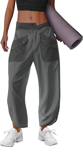 LAMISSCHE Womens Barrel Leg Lounge Pants Cargo Sweatpants with Pockets