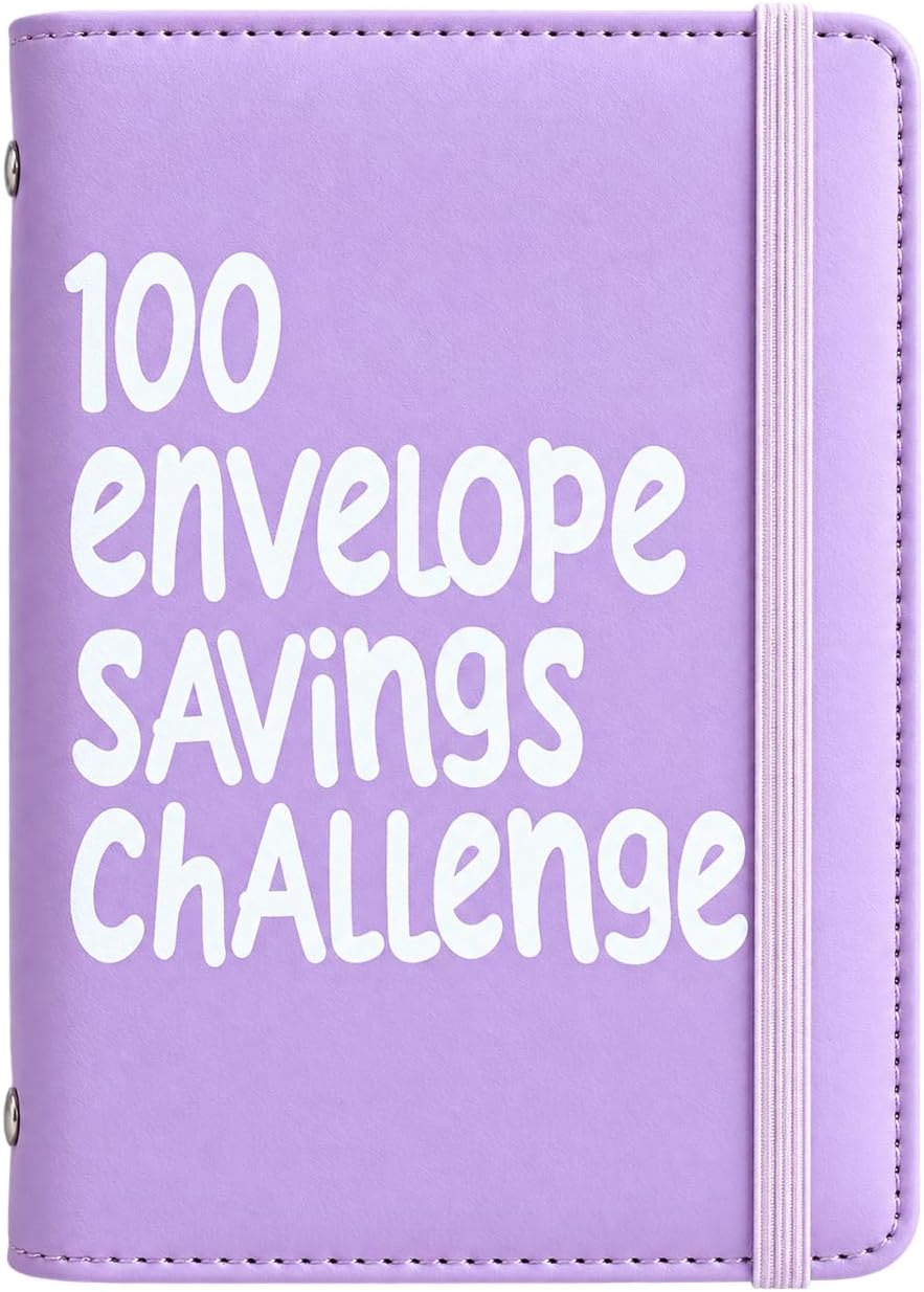 100 Envelope Savings Challenge Binder, Budget Binder with 100 Clear Cash Envelopes and Savings Tracker, Money Saving Challenge Book, Cash Stuffing Organizer for $5,050 Savings Goal,B