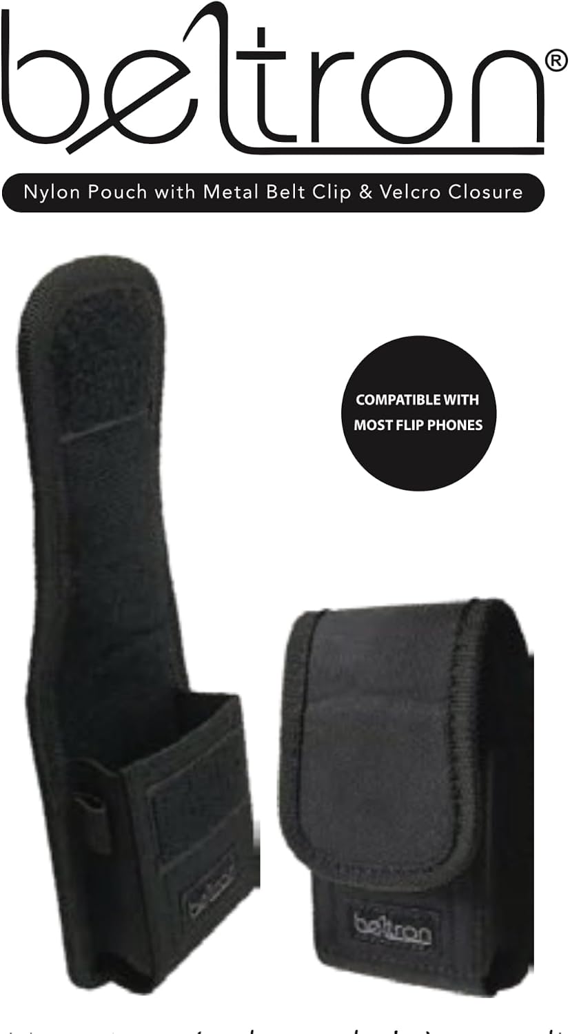 BELTRON Case for Kyocera Flip Phone, DuraXE Epic E4830, DuraXV Extreme E4810 E4811, DuraXE E4710, Sonim Flip Features: Heavy Duty Belt Loop, Metal Belt Clip & Strong Velcro Closure (Black Nylon)