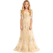 Junior Bridesmaid Dresses for Wedding Flower Embroidery Tulle Girl Dress A Line Long Formal Pageant Gowns
