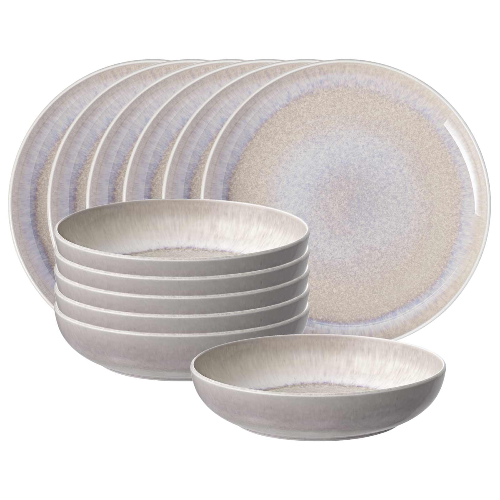 like. by Villeroy & Boch Perlemor Sand Tafelservice 12-teilig, Speiseteller (27 cm) und Pastaschalen (22 cm), Tafel-Set für 6 Personen, Premium Porzellan, Beige