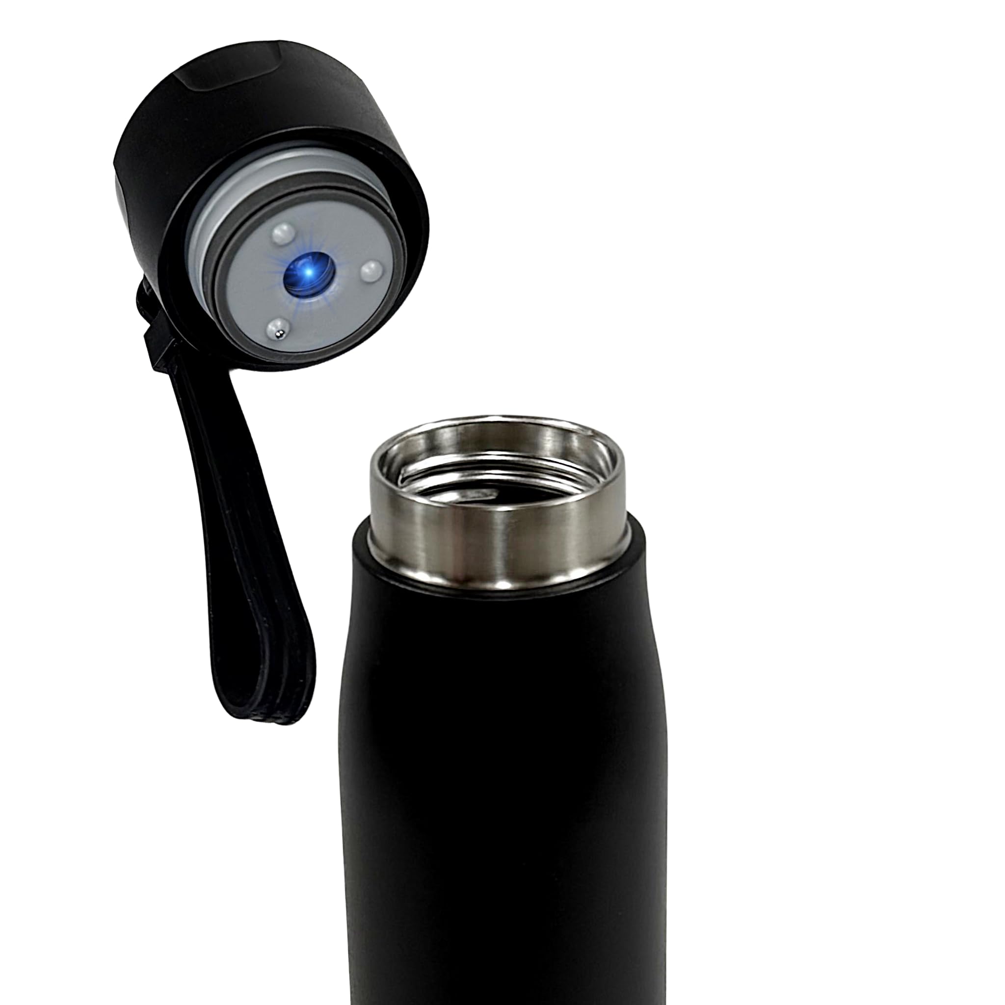 Botella autolimpiante con tapa inteligente para pantalla de temperatura y recordatorio de bebidas, de acero inoxidable de alta calidad (negro, 500 ml)
