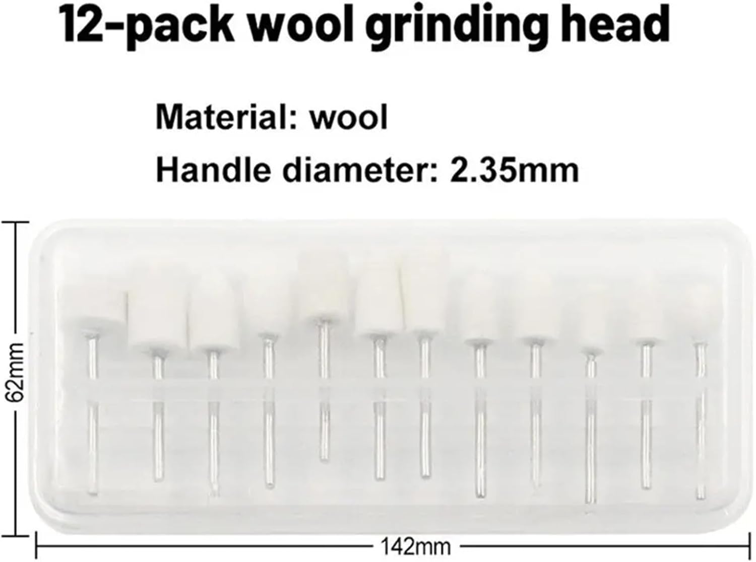 12pcs Wool Felt Grinding Sanding Head Abrasive Buffing Wheel 2.35mm Shank Polishing Mini Drill Bit Rotary Tool