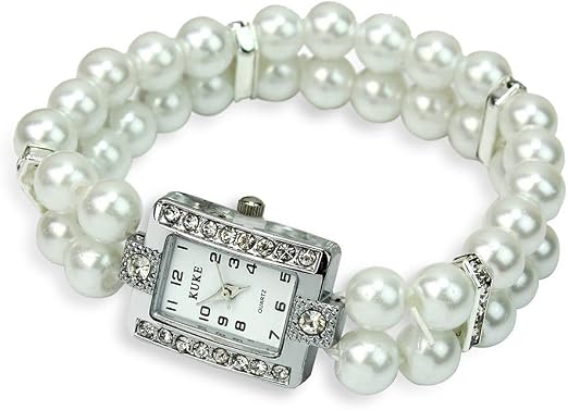 WINOMO Strass e Perle di Due-Fila di Donne Decorato Orologio da perla  Bracciale in Orologio Polso (Bianco) : Amazon.it: Orologi