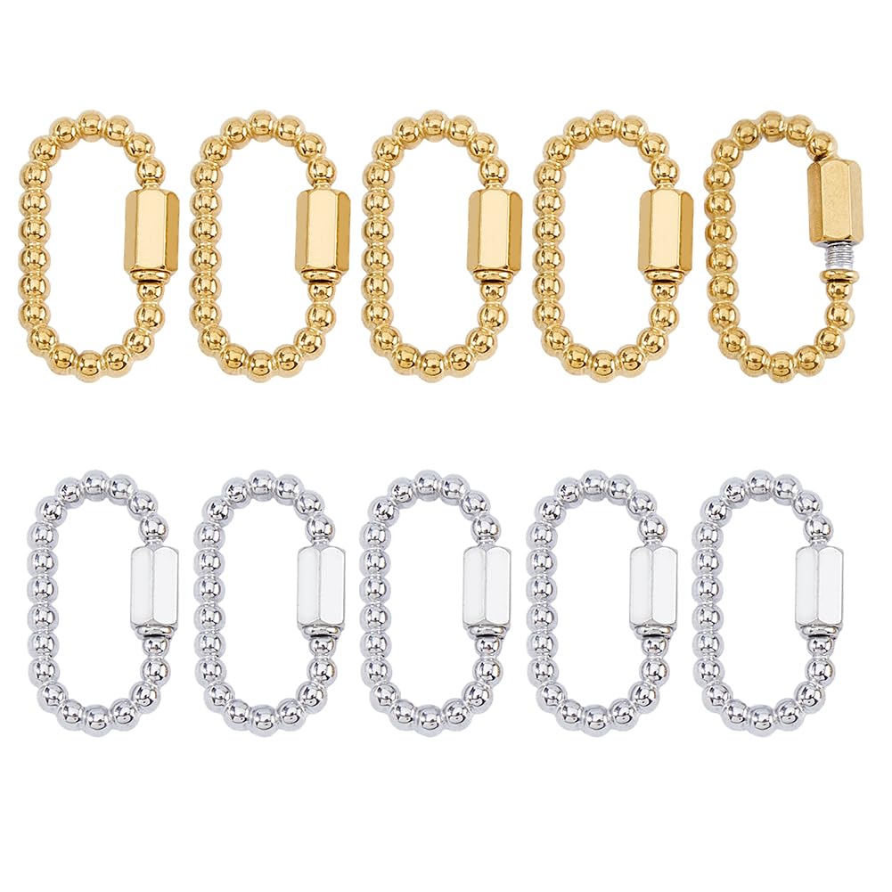 10Pcs Key Rings with Screw Lock 2 Colors Stainless Steel Oval Lock Clasps Ring Gold Silver Carabiner Clasp for Jewelry Making Keychain Link Clips for DIY Bracelet Necklaces Keychain