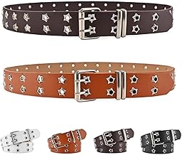 GIMIRO Punk Belt Women's Belt for Jeans, Waistband for Coat, Hollow Rivet Belt, Double Row of Star Holes, Sturdy Square Buckle with 2 Pins