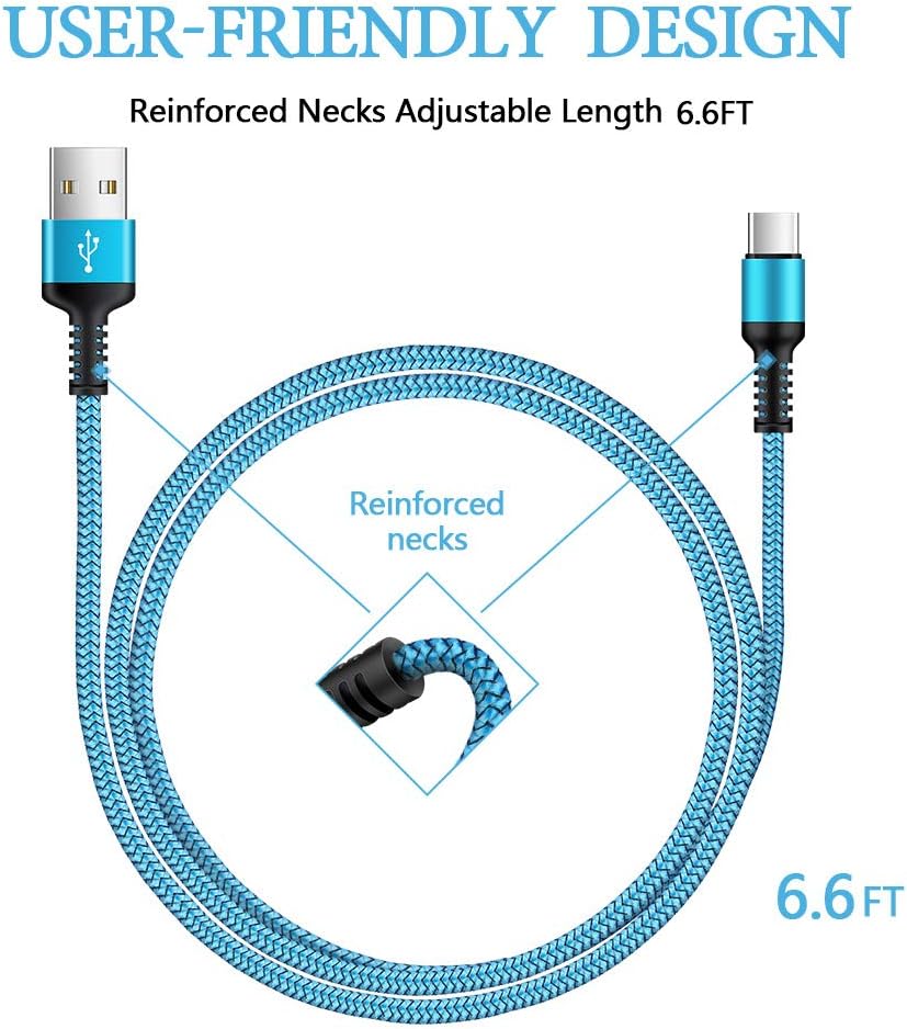 AILKIN 2Pack-6FT Durable Braided USB C Cables, Type C Fast Charging Cord Compatible with Moto G7 G6 Z4 Play Z3, Samsung Galaxy 10e S10 Plus S9 S8 Note 9, LG V50 V40 V30 G7 G8 Qinq, LG Stylo 5/4 Plus