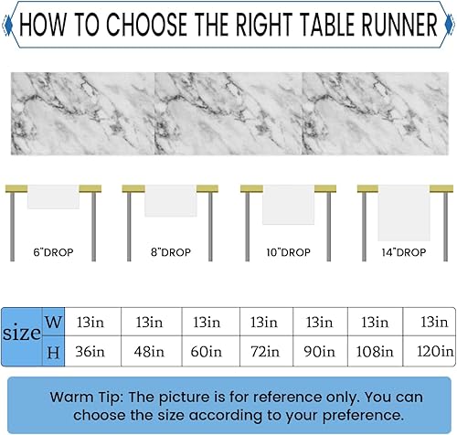 Miniatura 2 de Camino de mesa con textura de mármol, mantel de lino rústico otoñal, decoración de mesa de cocina y comedor para fiesta en el hogar, 13 x 72 pulgadas