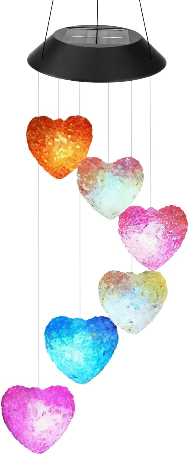 Heart-Shaped Solar Wind Chimes with Multicolor Led Lights for Outdoor Decoration, Solar-Powered, Weatherproof, Hanging Lamp for Garden & Yard