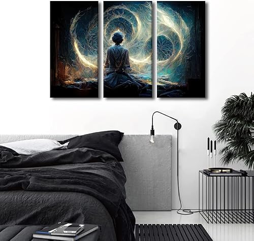 Vista 31 de TUMOVO Wall Art for Living Room Buddha Sculpture Flower Paintings Canvas Wall Art 3 Panel Wall Art Canvas Artwork Wall Decor Large Wall Decor Canvas