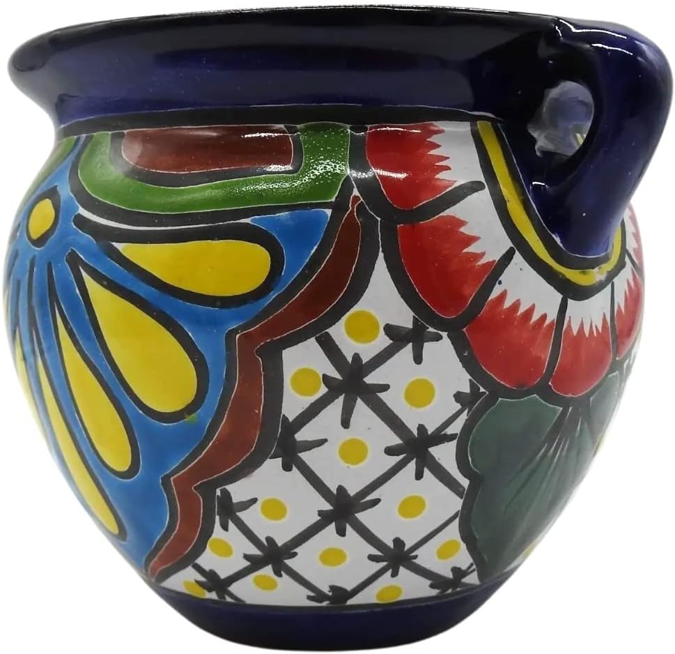 Michoacana Mini Planter #2 Hand Painted Pot Indoor Outdoor Multi Colored Glazed