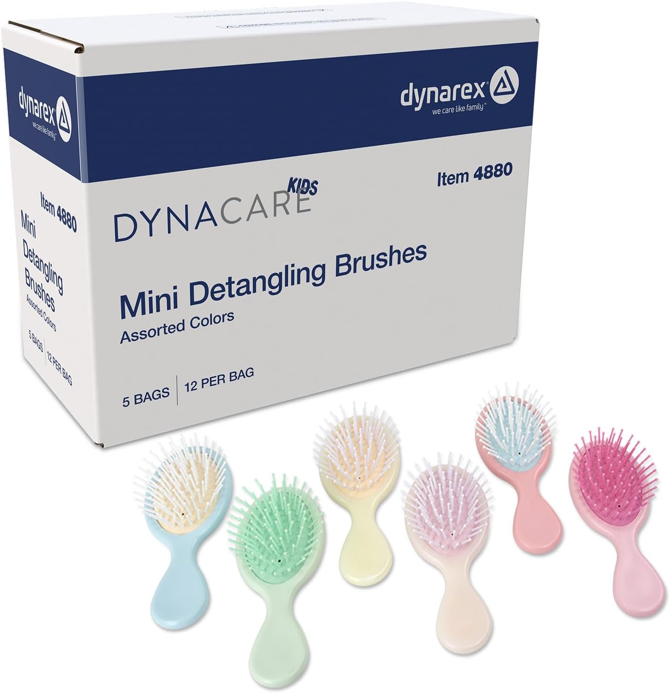 Dynarex DynaCare Mini Detangling Hair Brush - Assorted Colors - For All Hair Types - Gently Loosens Knots & Reduces Breakage - Compact & Portable