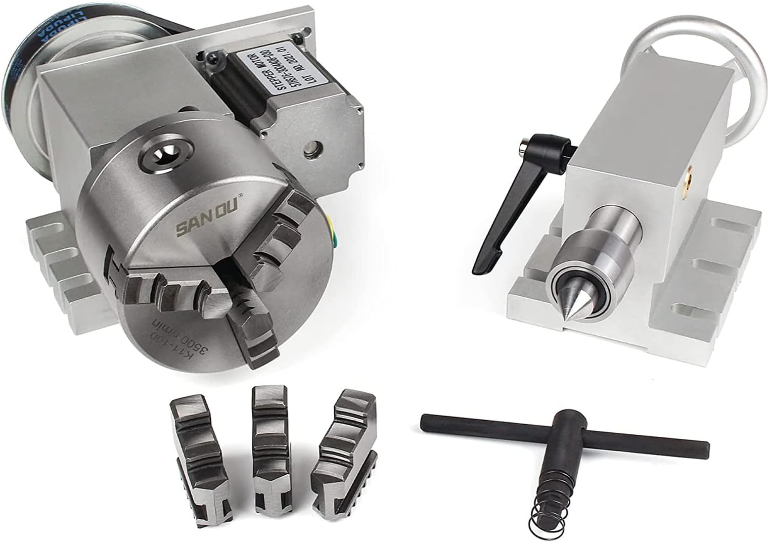CNCTOPBAOS CNC Rotary Axis 4th Axis with 3 Jaw Chuck,K11-100mm Hollow Shaft Dividing Head Rotational A Axis,with 65mm Tailstock,Reducing Ratio:6:1 for CNC Router Lathe Engraving Milling Machine