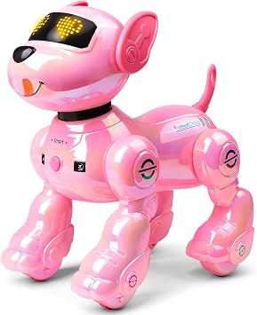 VATOS VATOS Chien Robot Rechargeable Rose Métallisé avec Mode Suivi