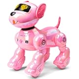 VATOS New Kids Smart Remote Control Robot Dog,17 Fun Interactive Functions Intelligent Programmable Kids Robotic Puppy with 2 Batteries, Singing Dancing Walking Robot Dog Toy for Girls 3-8 Year Pink