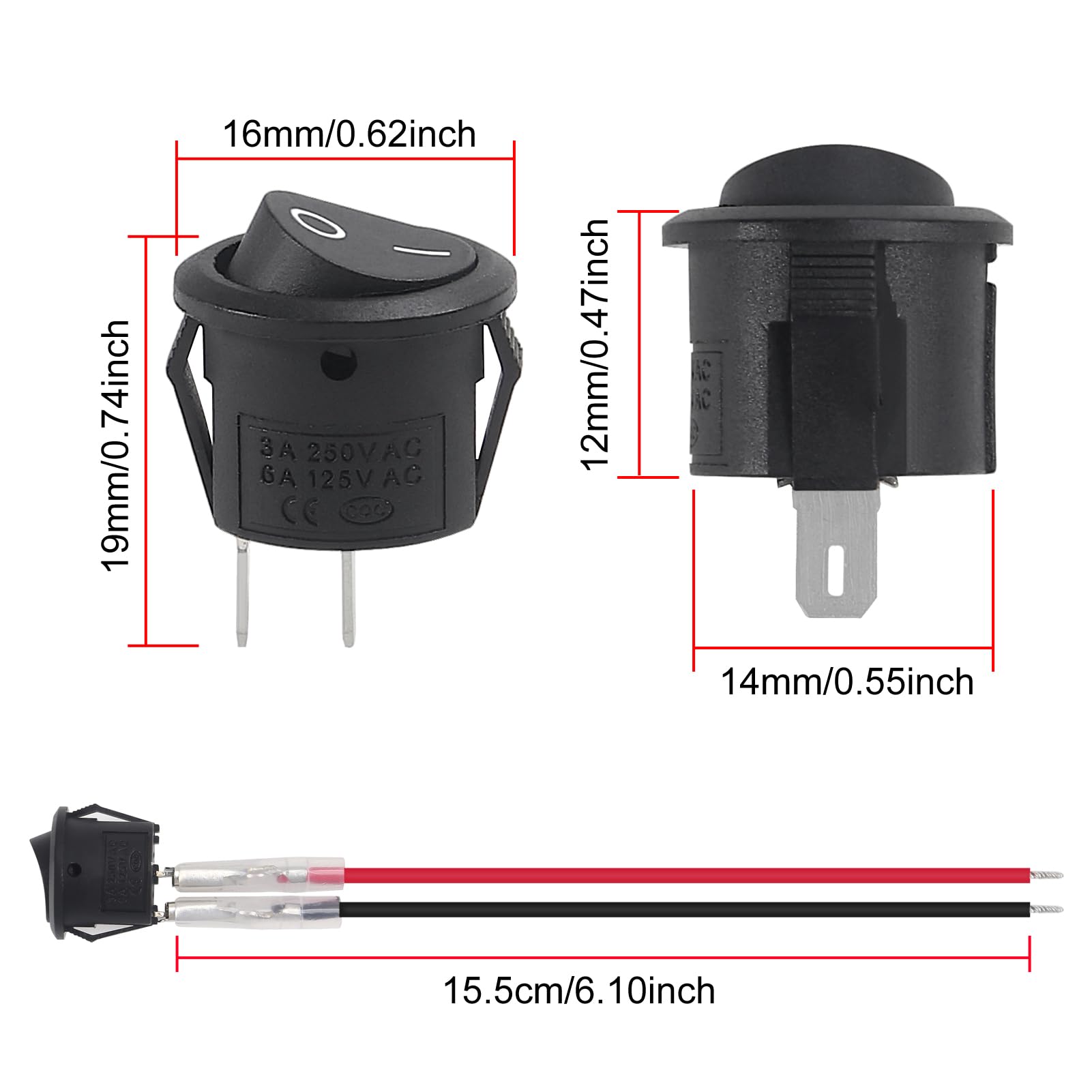 Snapklik.com : 15pcs Round Rocker Switch 12V 20A ON Off Switch Mini ...