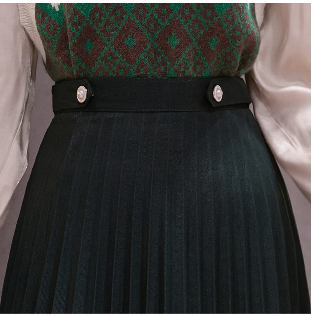 Faldas para Mujer Longitud Mediana, Verde Oscuro Faldas Plisadas para Mujer Falda Midi De Talle Alto Cierre De Cremallera En La Espalda Falda Fruncida Elegante (As Shown S)
