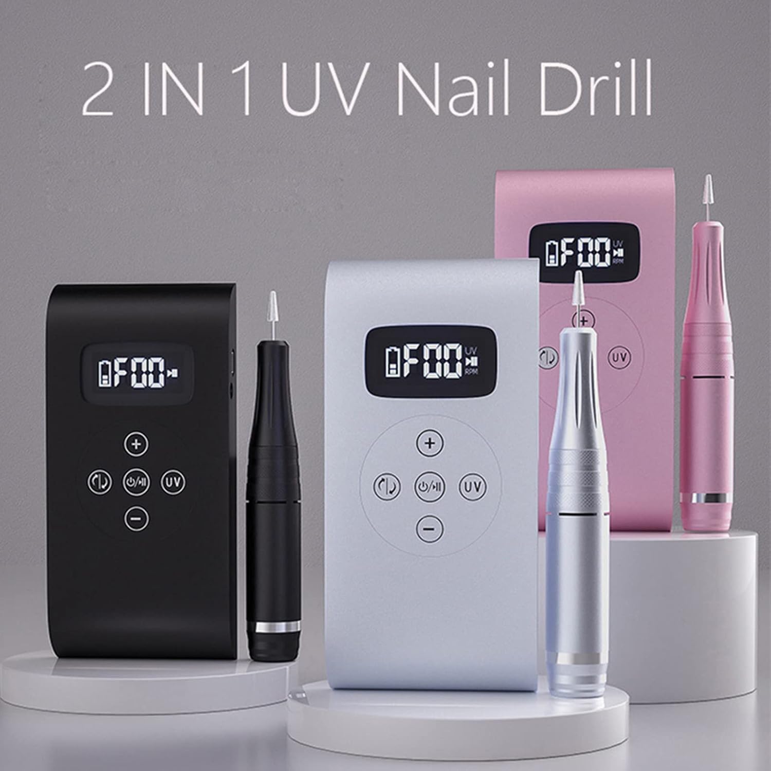 2-in-1 Nail Drill & UV LED Nail Lamp, Professional Rechargeable 35000 RPM Electric Nail Drill Machine, Nail Grinder, Fast Nails Dryer Curing Lamp, Designed for Salon, Home,White