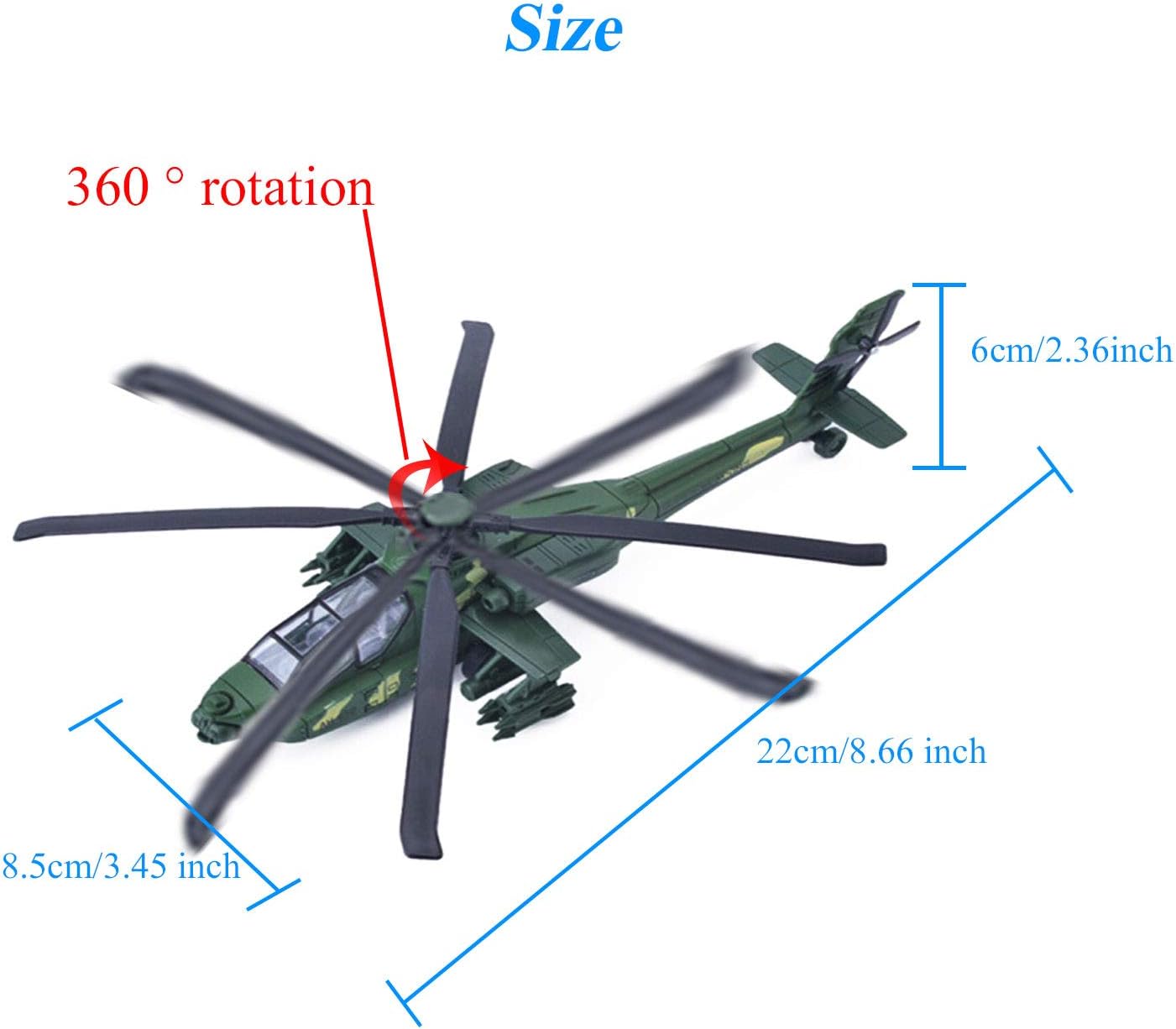 HAPTIME Military Helicopter Toy with Lights and Sounds, Pull Back Army Plane Airplane for Kids Children Boys Girls 11.2 inch (Green)