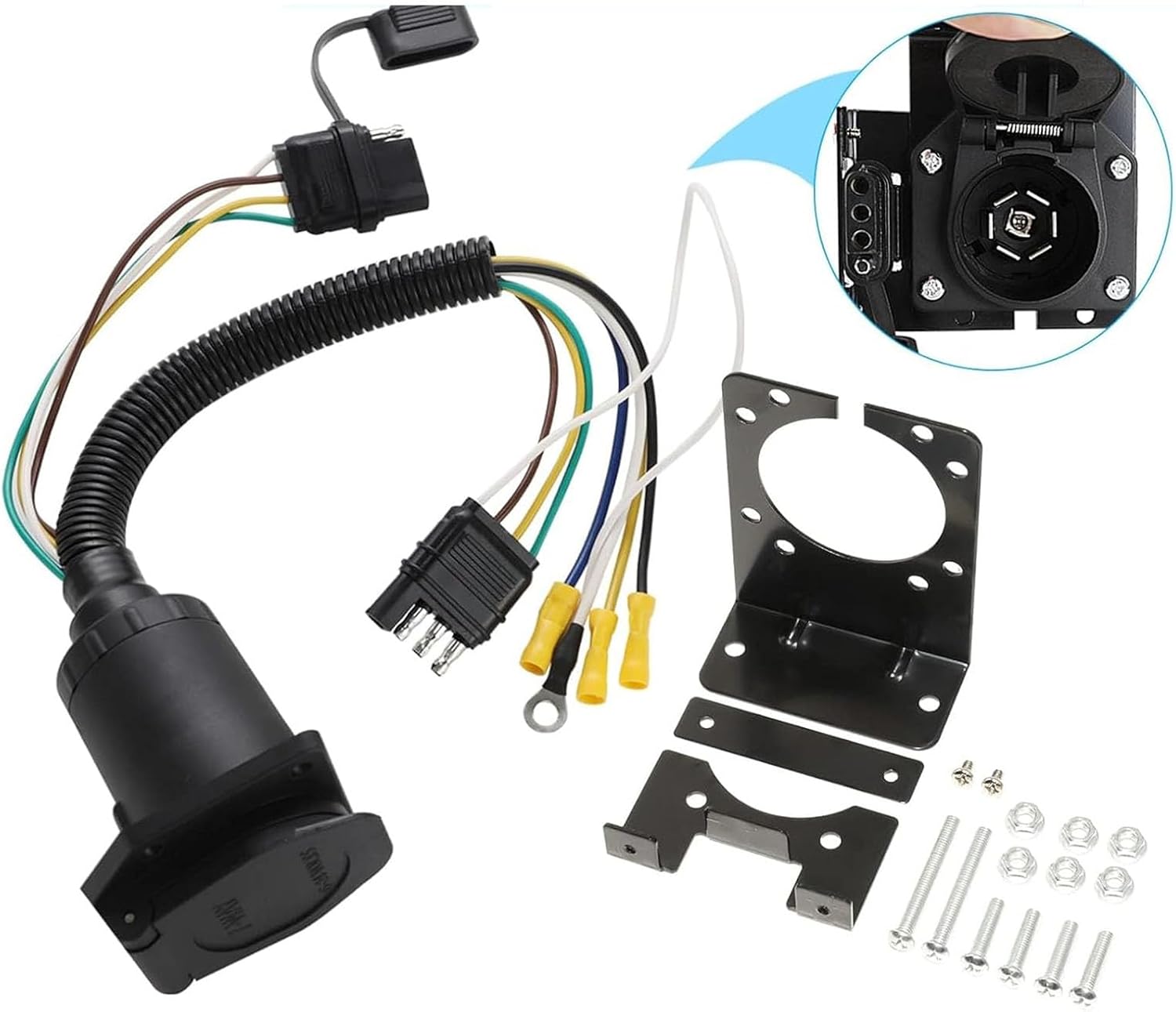 4 Pin to 4 & 7 Way Trailer Light Wiring Adapter Plugs Converter Double Output Trailer Adapter for Trucks & Trailers