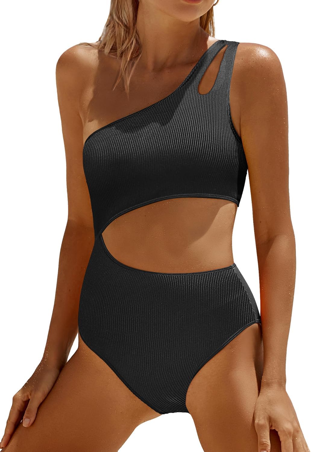 Yonique Cutout One Piece Swimsuit Women - One Shoulder Bathing Suit Ribbed Swimwear 2025 Monokini