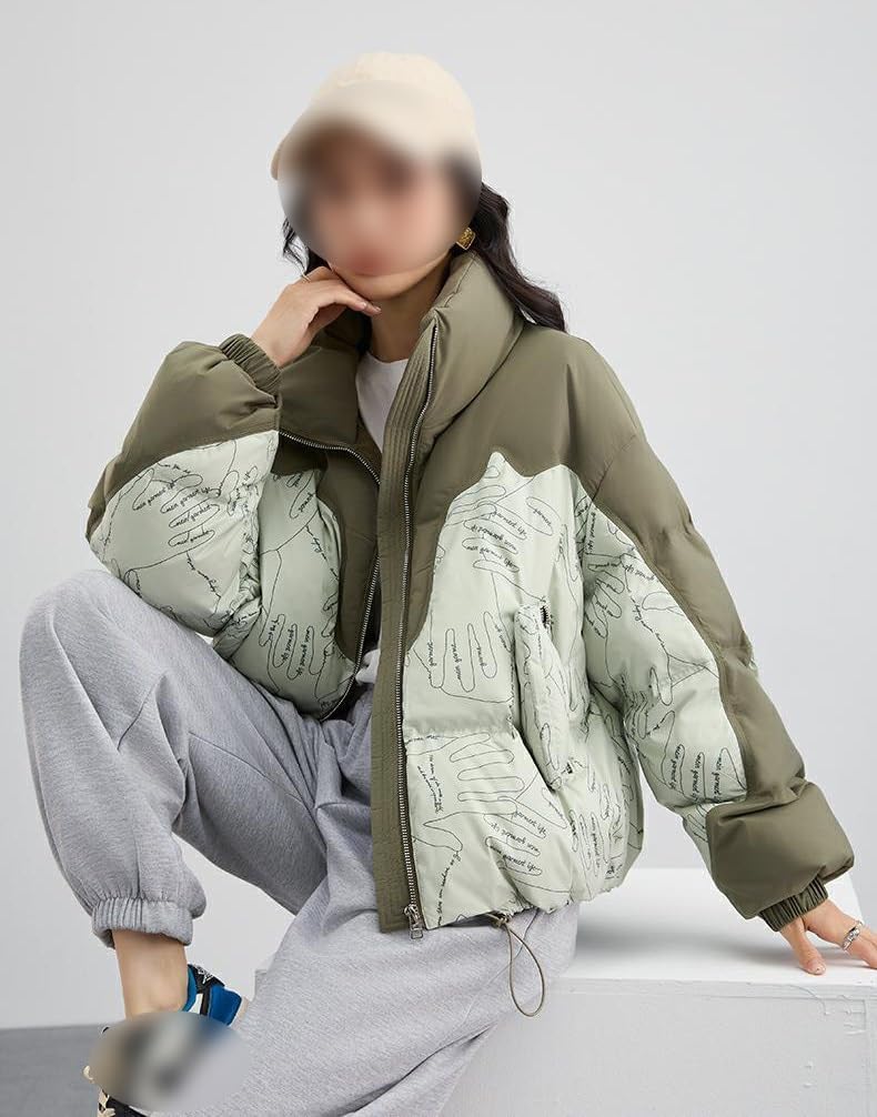 White Duck Down Short Down Jacket Contrasting Color Splicing Casual and Fashionable Loose Down Jacket for Women