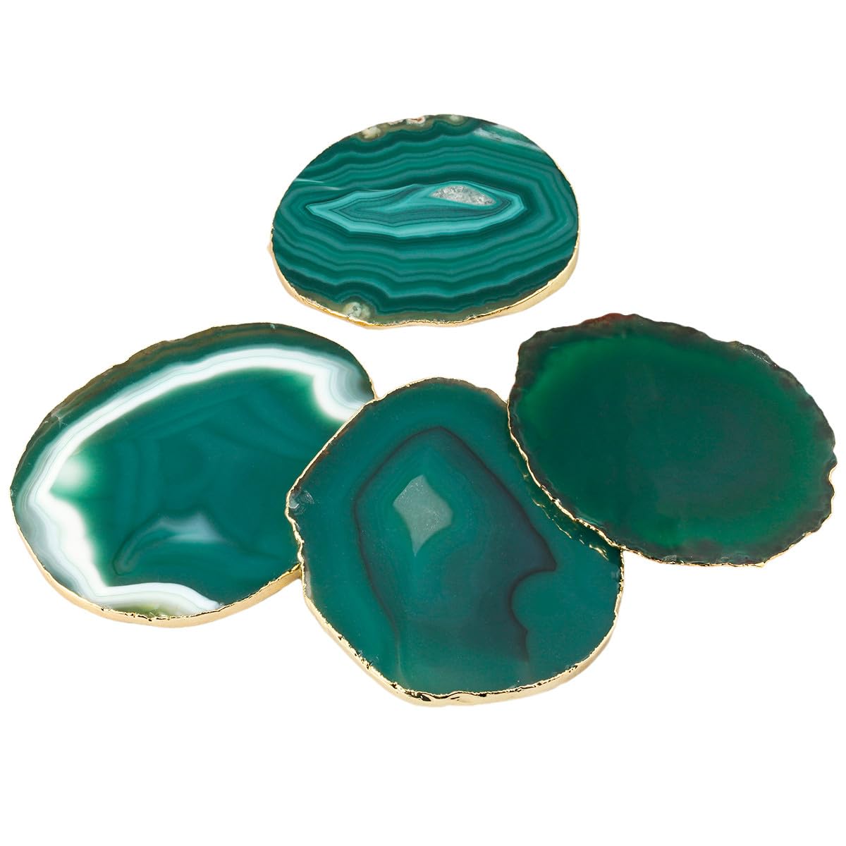 Nupuyai 2pcs Green Agate Slices Cup Mats Coasters for Drink Irregular Crystal Stone Coaster Set Place Cards for Wedding Home Decor 3.1"-3.9" - Image 2