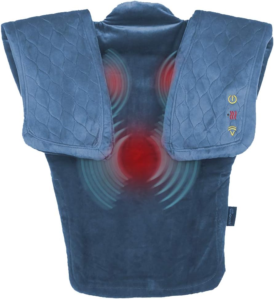 Massage Vibration Wrap with Subtle Heat | Adjustable Intensity, Soft Fabric | Heated Shoulder Massage, Relieves Neck, Upper Back, Shoulder Tension | Blue