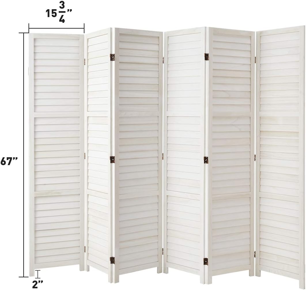 Esright 6 Panel Wood Room Divider, 5.6 Ft Tall Folding Privacy Screen Room Divider, Freestanding Partition Wall Dividers for Office,White