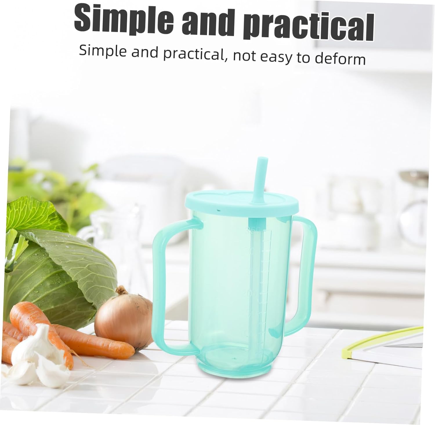 Mikinona 2pcs Adaptive Elderly Drinking Cups with Leak-resistant Design Feeding Mugs with Handle Straw and Lid for Disabled Adults and Bedridden Patients Safe Liquid Intake Aid