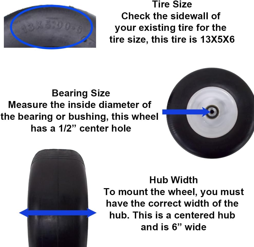 2 Pack 13x5x6 White No Flat Front Solid Tire Puncture Proof Fits Exmark Mowers Matching The Following part Numbers 1-632250, 1-634662 109-9126 - 103-3051 - 126-5360 (SEMI PNEUMATIC)
