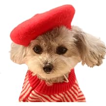 Dog Cat Beret Wool Hat Headband French Artist Beanie Beret Pet Dog Christmas Costume Hair Accessory Photo Props Red, One Size