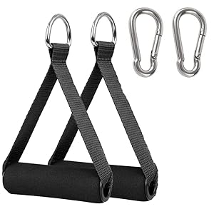 2 Pcs Exercise Handles Resistance Band Handles Strength Training Fitness Strap Stirrup Handle Machine Attachment with 2pcs Carabiners for Fitness Workout Gym Exercise
