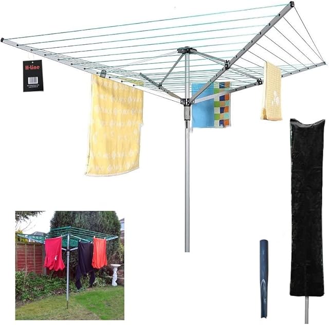 4 Arm 50M Rotary Airer Outdoor Garden Laundry Clothes Washing Line Dryer Folding